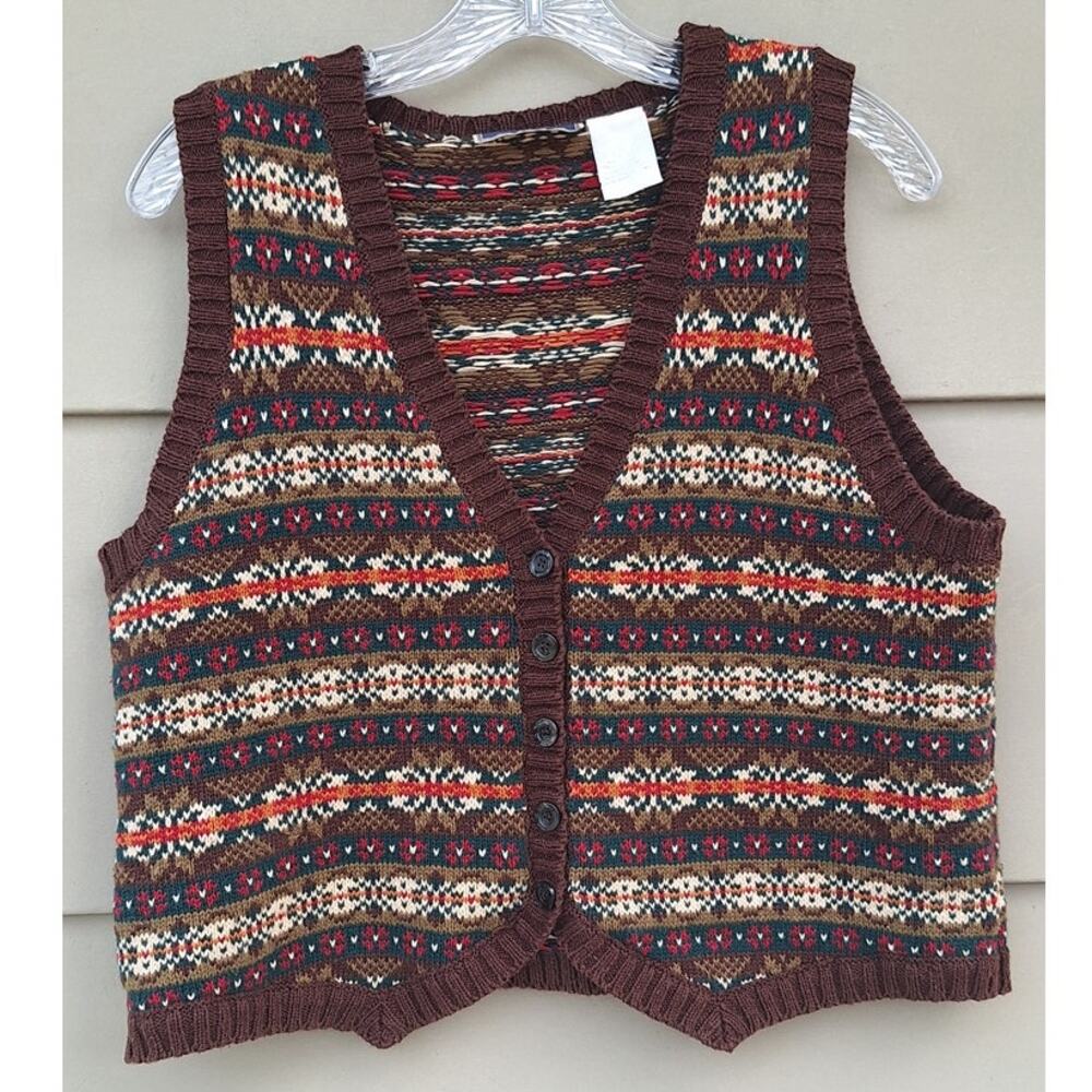 Vintage Erika Classics Clothing Co. Knit Cottagecore Granny Cotton Vest Brown M